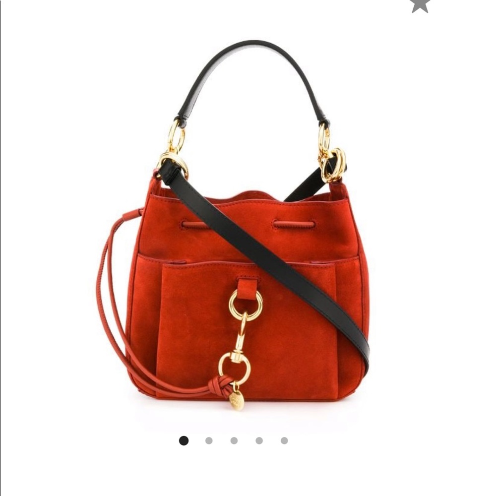 See by Chloe medium tony bucket bag red suede